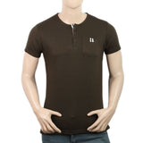 Men's Half Sleeves Fancy Yarn Dyed Tape Placket Henley - Olive Green, Men, T-Shirts And Polos, Chase Value, Chase Value