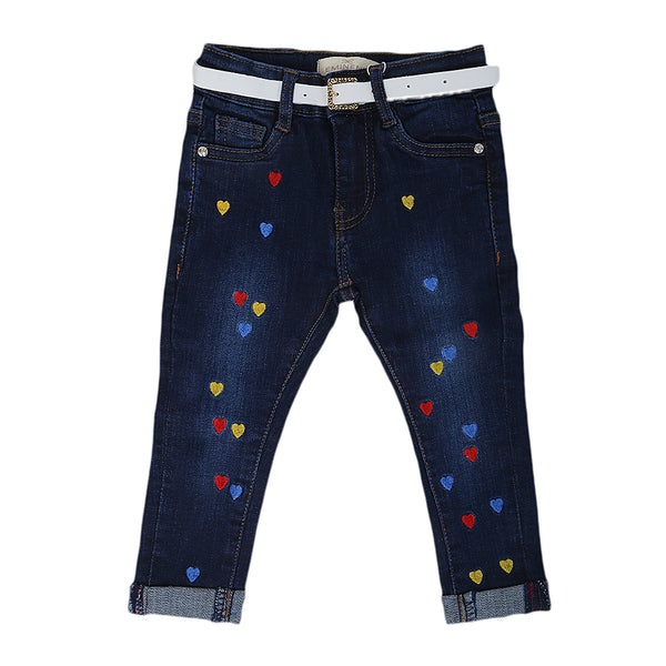 Eminent Girls Embroidered Denim Pant - Dark Blue, Kids, Girls Pants And Capri, Eminent, Chase Value