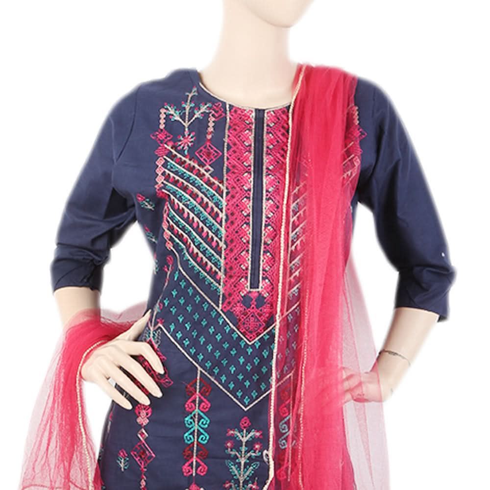 Women's Front Embroidered 3Pcs Suit - Navy Blue, Women, Shalwar Suits, Chase Value, Chase Value