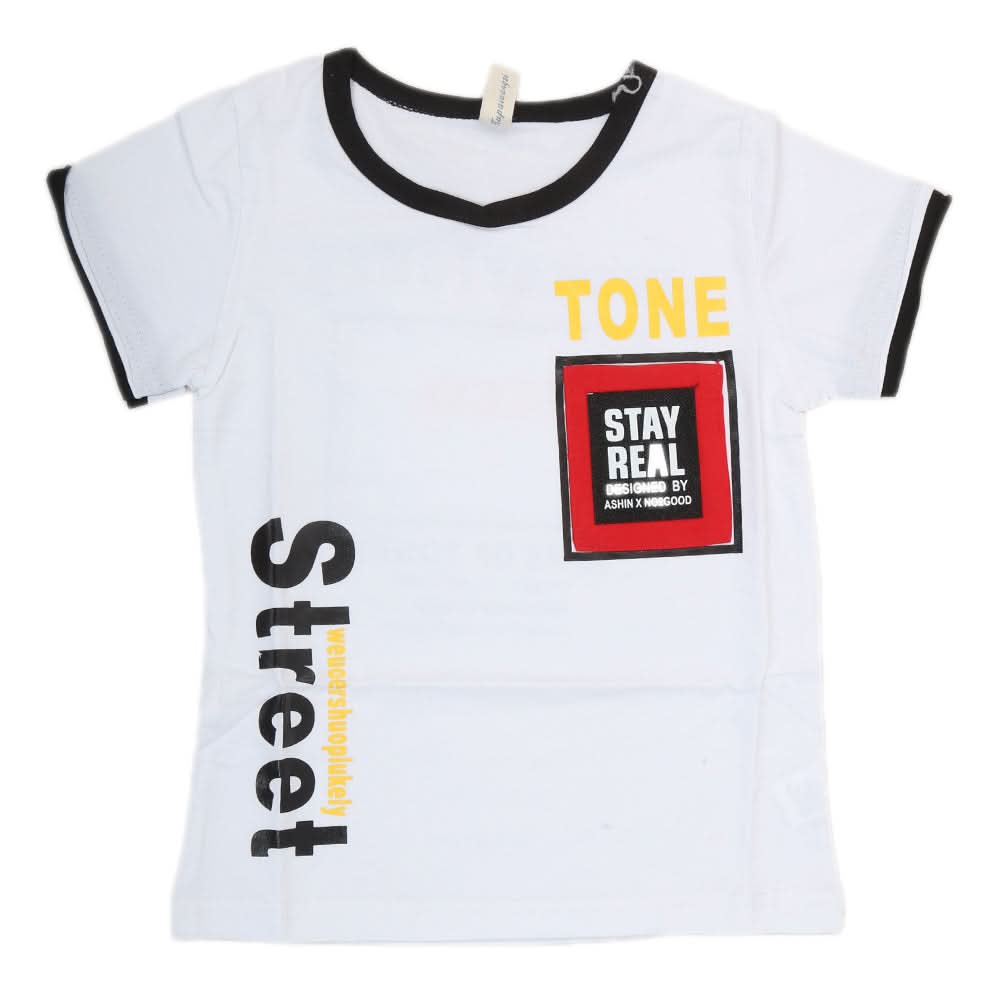 Boys Half Sleeves T-Shirt - White, Kids, Boys T-Shirts, Chase Value, Chase Value