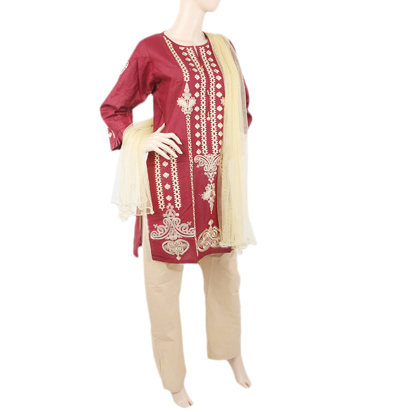Women's Embroidered 3Pcs Suit - Maroon, Women, Shalwar Suits, Chase Value, Chase Value