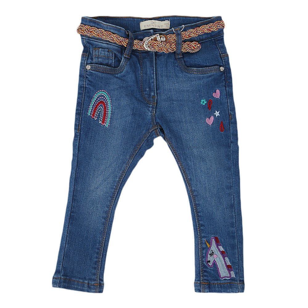 Eminent Girls Embroidered Denim Pant - Blue, Kids, Girls Pants And Capri, Eminent, Chase Value
