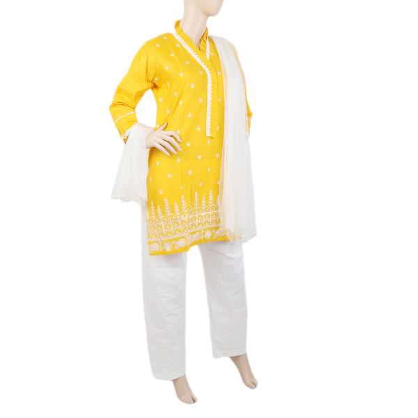 Women's Embroidered 3Pcs Suit With China Gala - Yellow, Women, Shalwar Suits, Chase Value, Chase Value