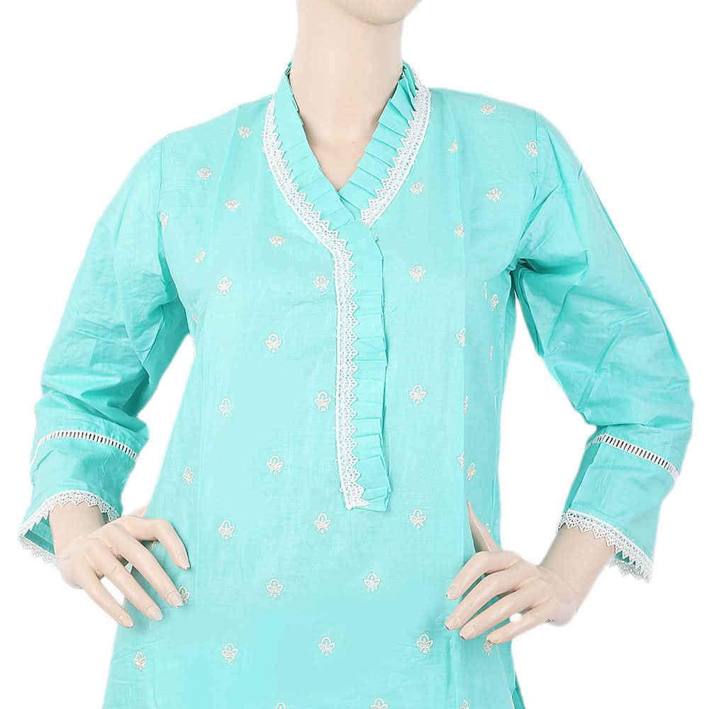 Women's Embroidered 3Pcs Suit With China Gala - Cyan, Women, Shalwar Suits, Chase Value, Chase Value
