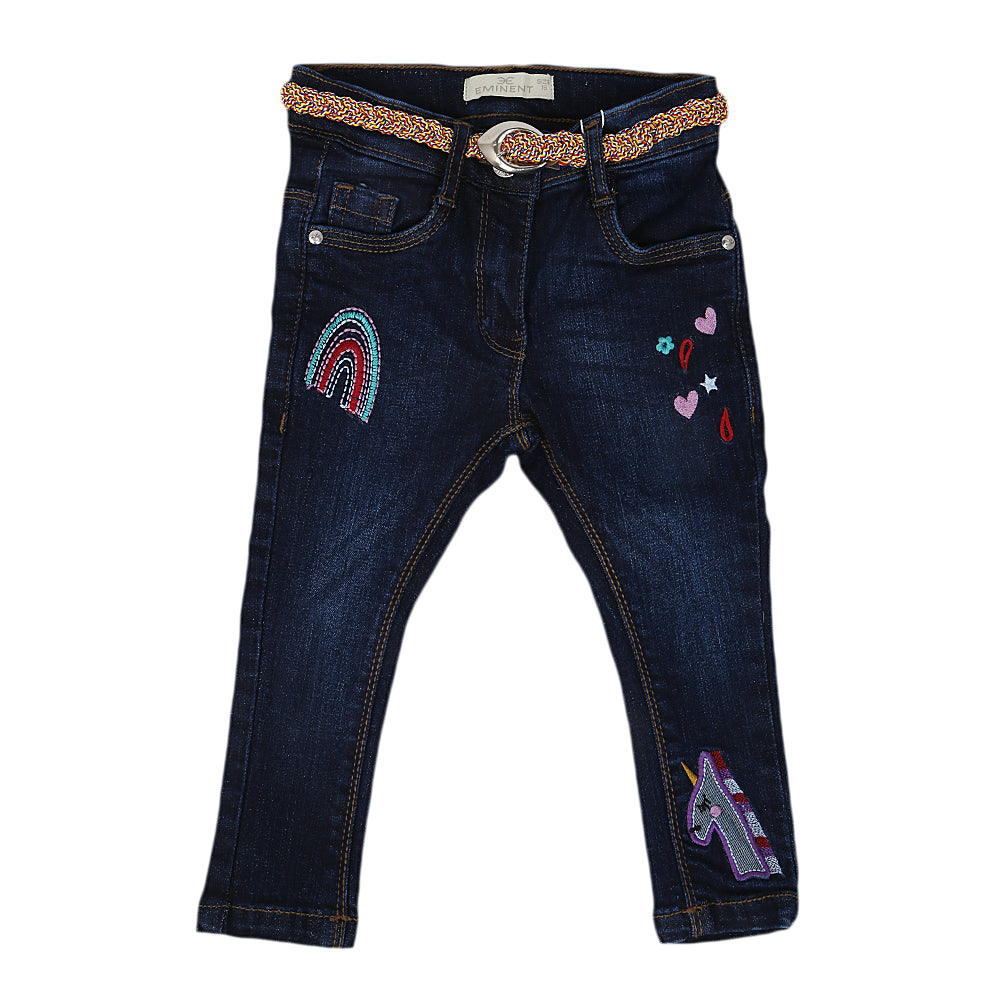 Eminent Girls Embroidered Denim Pant - Dark Blue, Kids, Girls Pants And Capri, Eminent, Chase Value
