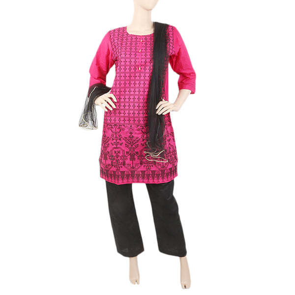 Women's Embroidered 3Pcs Suit - Dark Pink, Women, Shalwar Suits, Chase Value, Chase Value