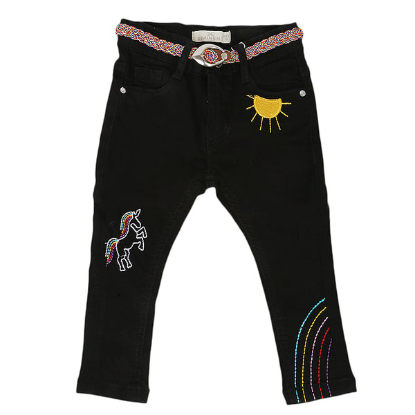 Eminent Girls Embroidered Denim Pant - Black, Kids, Girls Pants And Capri, Eminent, Chase Value