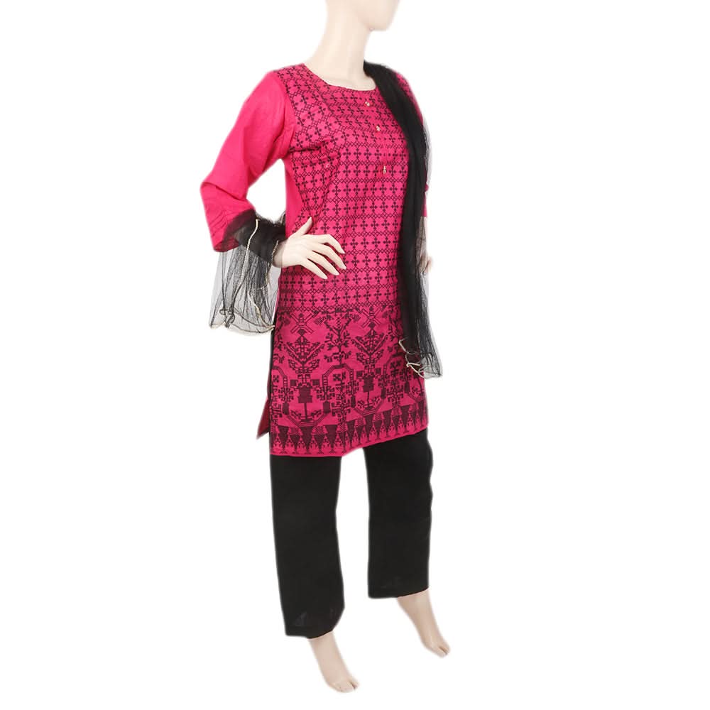 Women's Embroidered 3Pcs Suit - Dark Pink, Women, Shalwar Suits, Chase Value, Chase Value