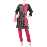 Women's Front Embroidered 3Pcs Suit - Black, Women, Shalwar Suits, Chase Value, Chase Value