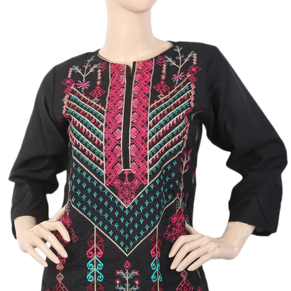 Women's Front Embroidered 3Pcs Suit - Black, Women, Shalwar Suits, Chase Value, Chase Value