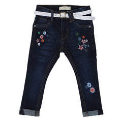 Eminent Girls Embroidered Denim Pant - Dark Blue, Kids, Girls Pants And Capri, Eminent, Chase Value