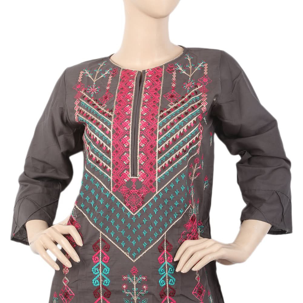 Women's Front Embroidered 3Pcs Suit - Grey, Women, Shalwar Suits, Chase Value, Chase Value