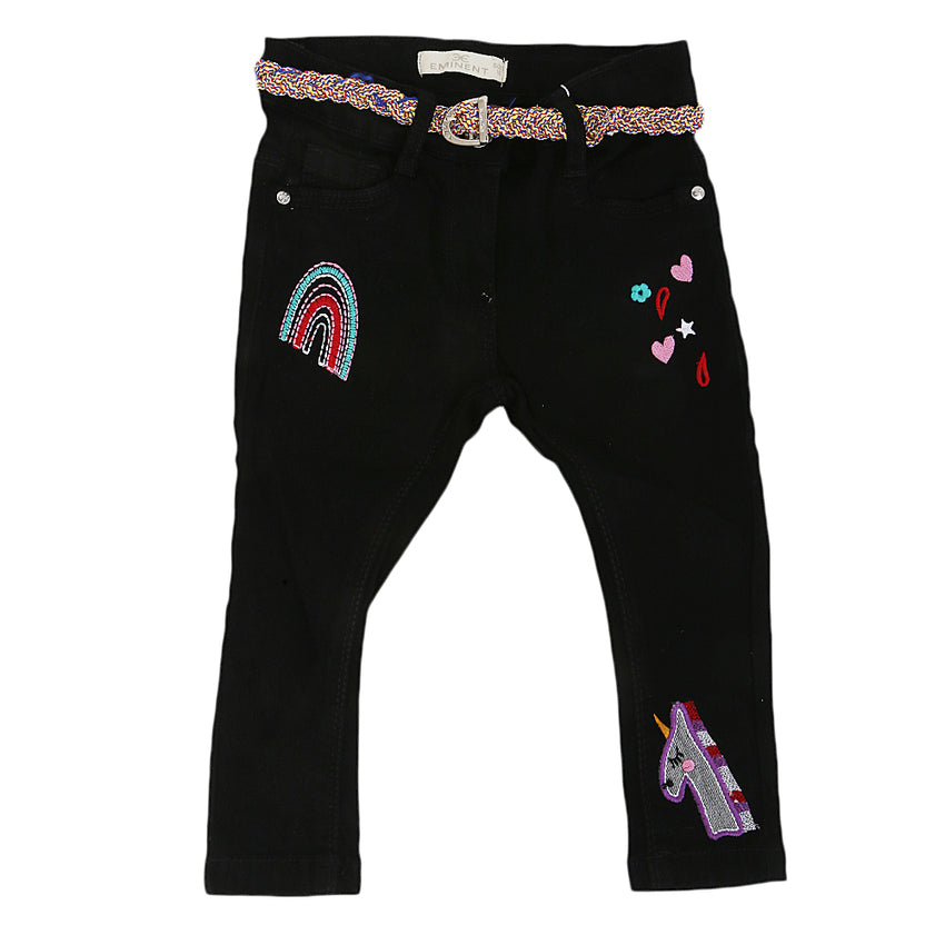 Eminent Girls Embroidered Denim Pant - Black, Kids, Girls Pants And Capri, Eminent, Chase Value