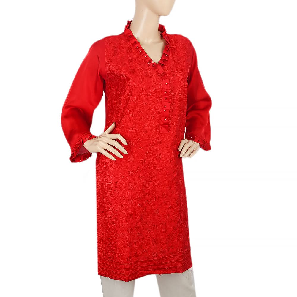 Women's Embroidered Kurti - Red, Women, Ready Kurtis, Chase Value, Chase Value