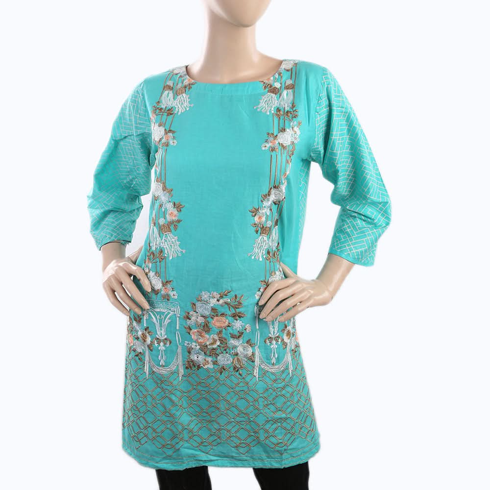 Women's Embroidered Kurti - Cyan, Women, Ready Kurtis, Chase Value, Chase Value