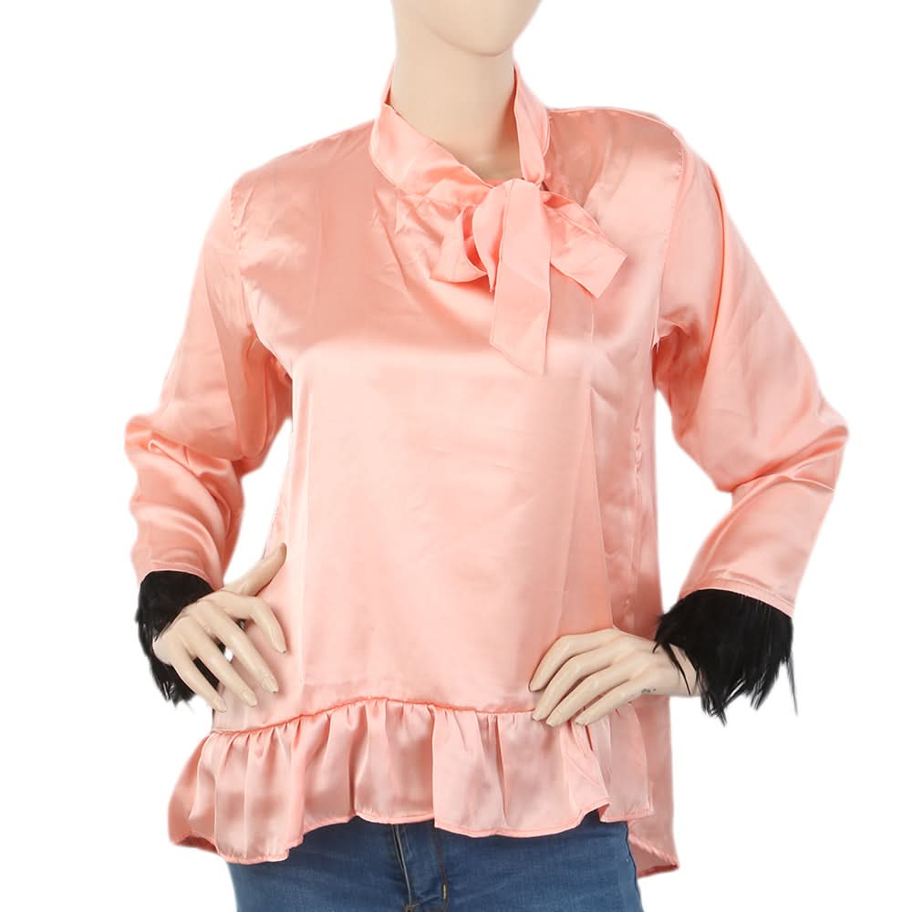 Women's Silk Top With Sleeve Lace - Peach, Women, T-Shirts And Tops, Chase Value, Chase Value