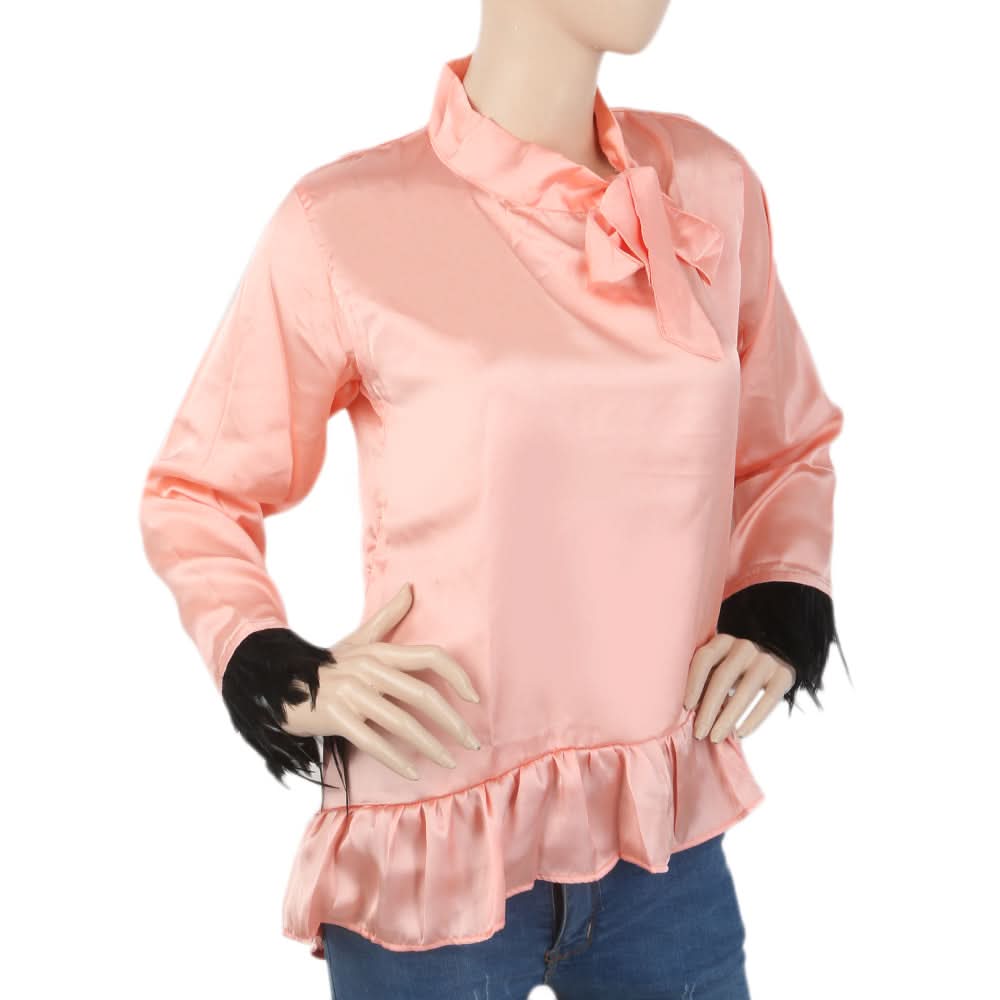 Women's Silk Top With Sleeve Lace - Peach, Women, T-Shirts And Tops, Chase Value, Chase Value