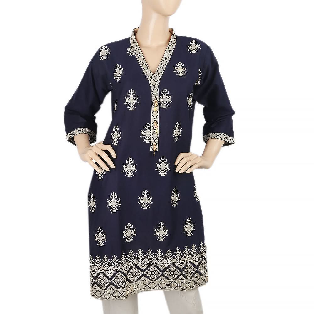 Women's Embroderied  Kurti - Navy Blue, Women, Ready Kurtis, Chase Value, Chase Value