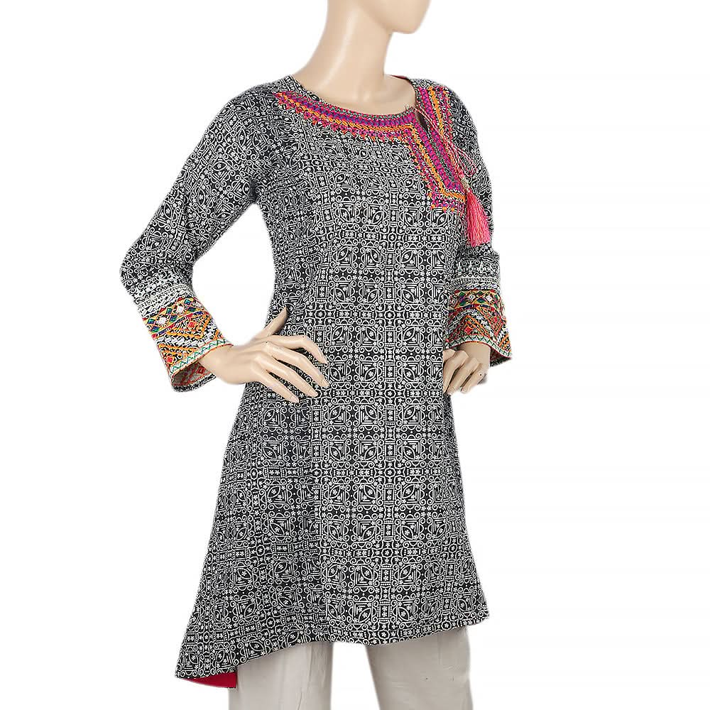 Women's Printed Embroidered  Kurti - Black, Women, Ready Kurtis, Chase Value, Chase Value