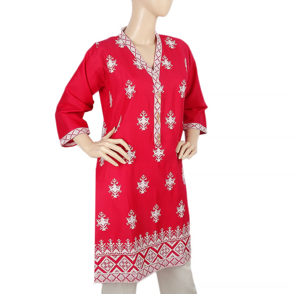 Women's Embroderied  Kurti - Dark Pink, Women, Ready Kurtis, Chase Value, Chase Value
