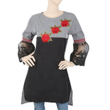 Women's Check Embroidered Kurti With Net Sleeve - Black, Women, Ready Kurtis, Chase Value, Chase Value