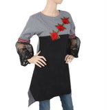 Women's Check Embroidered Kurti With Net Sleeve - Black, Women, Ready Kurtis, Chase Value, Chase Value