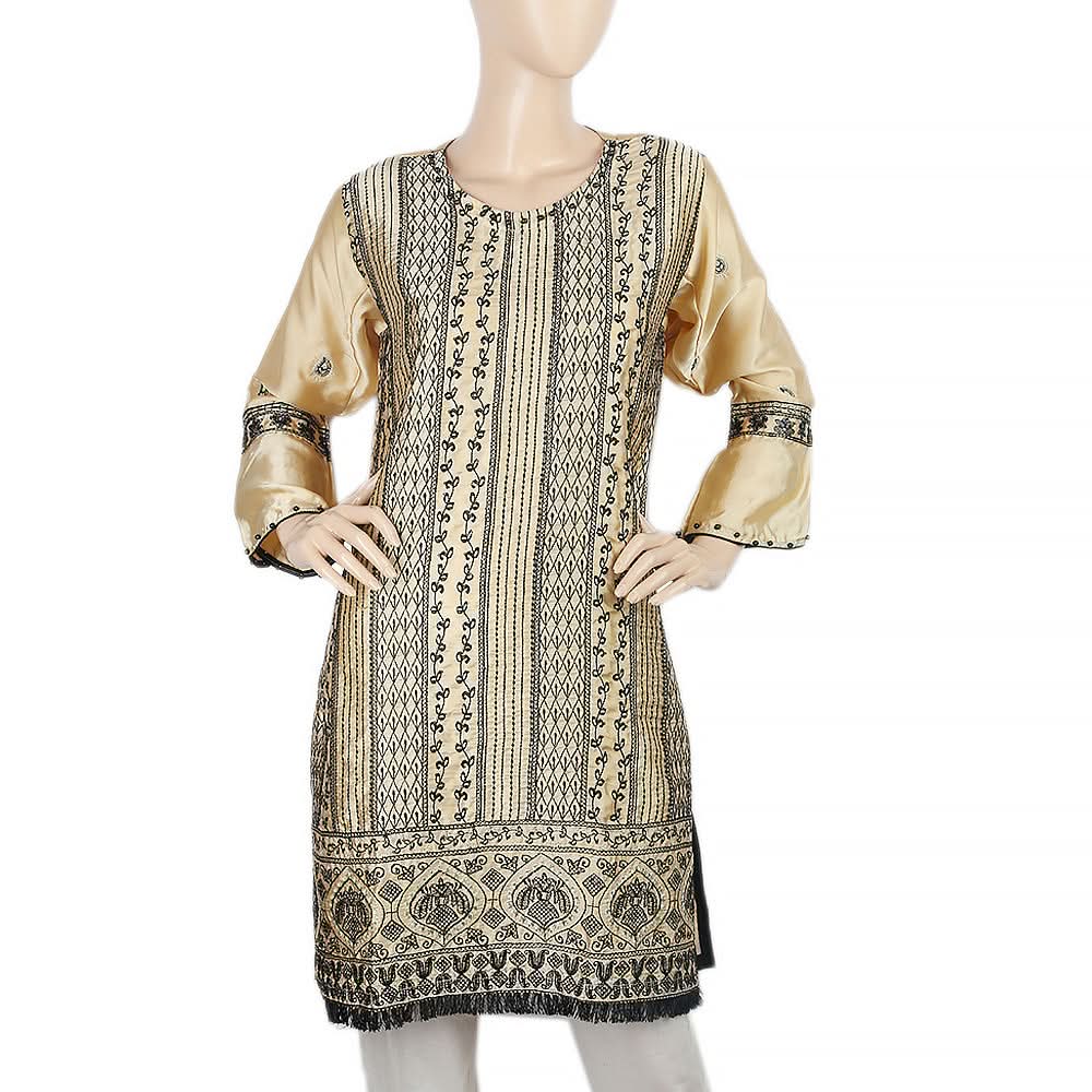 Women's Embroidered Kurti - Golden, Women, Ready Kurtis, Chase Value, Chase Value