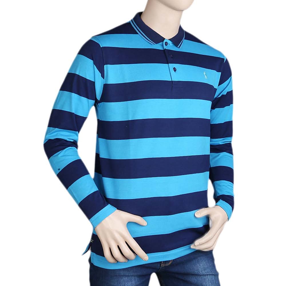 Men's Full Sleeves Polo T Shirt - Blue, Men, T-Shirts And Polos, Chase Value, Chase Value