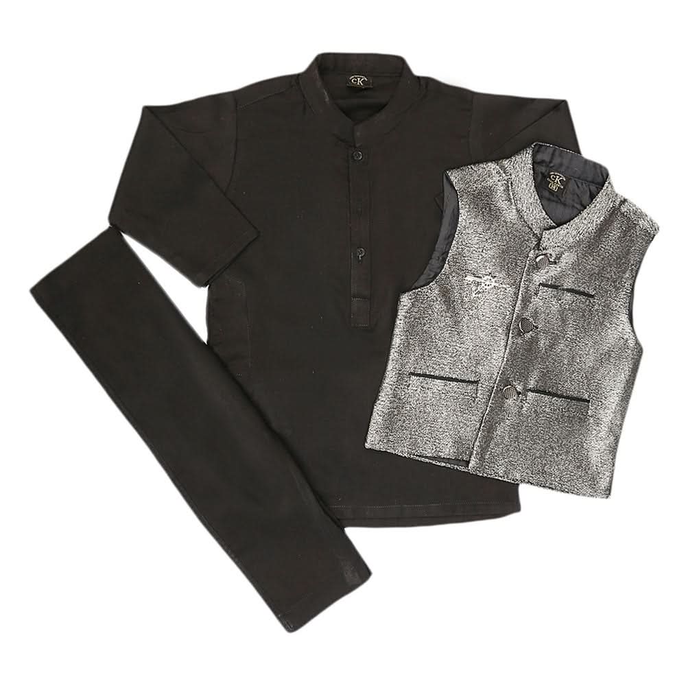Boys Waistcoat Shalwar Suit - Black, Kids, Boys Shalwar Kameez, Chase Value, Chase Value