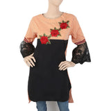 Women's Check Embroidered Kurti With Net Sleeve - Orange, Women, Ready Kurtis, Chase Value, Chase Value