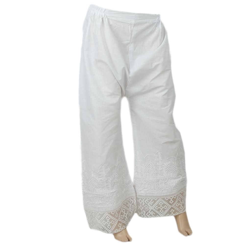 Women's Embroidered Bell Bottom Trouser - White, Women, Pants & Tights, Chase Value, Chase Value