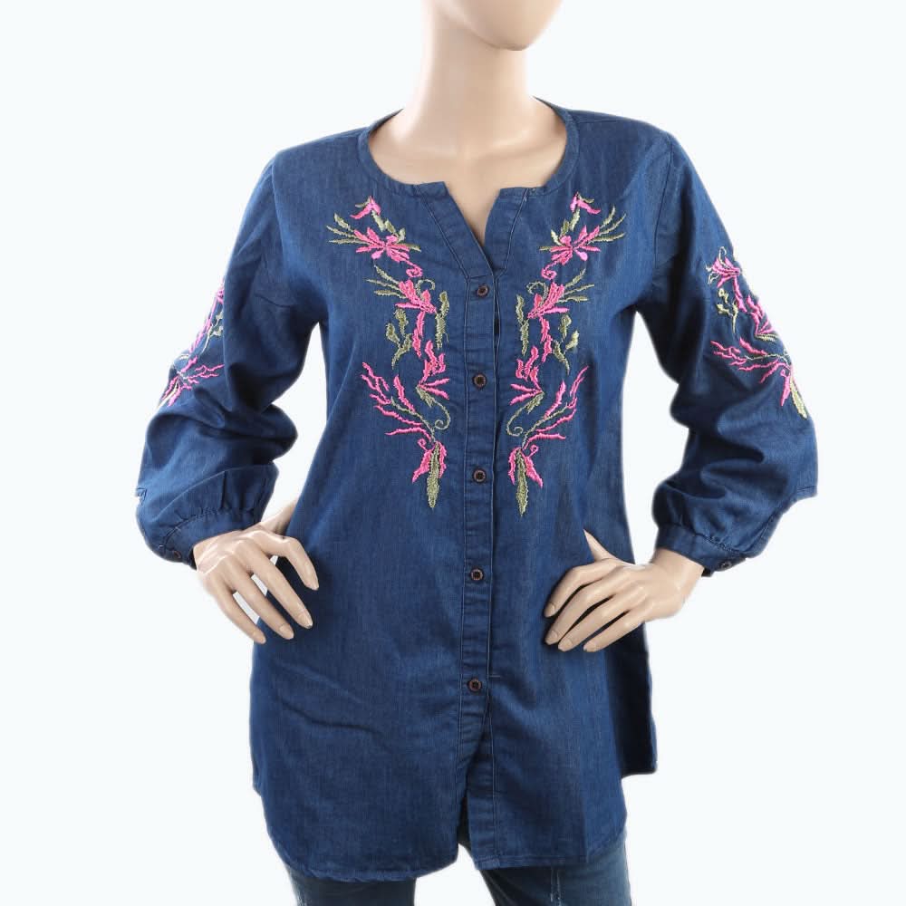 Women's Embroidered Western Top - Blue, Women, T-Shirts And Tops, Chase Value, Chase Value