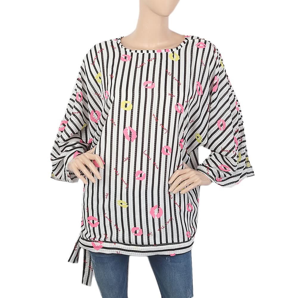 Women's Printed Top With Bottom Belt - White, Women, T-Shirts And Tops, Chase Value, Chase Value