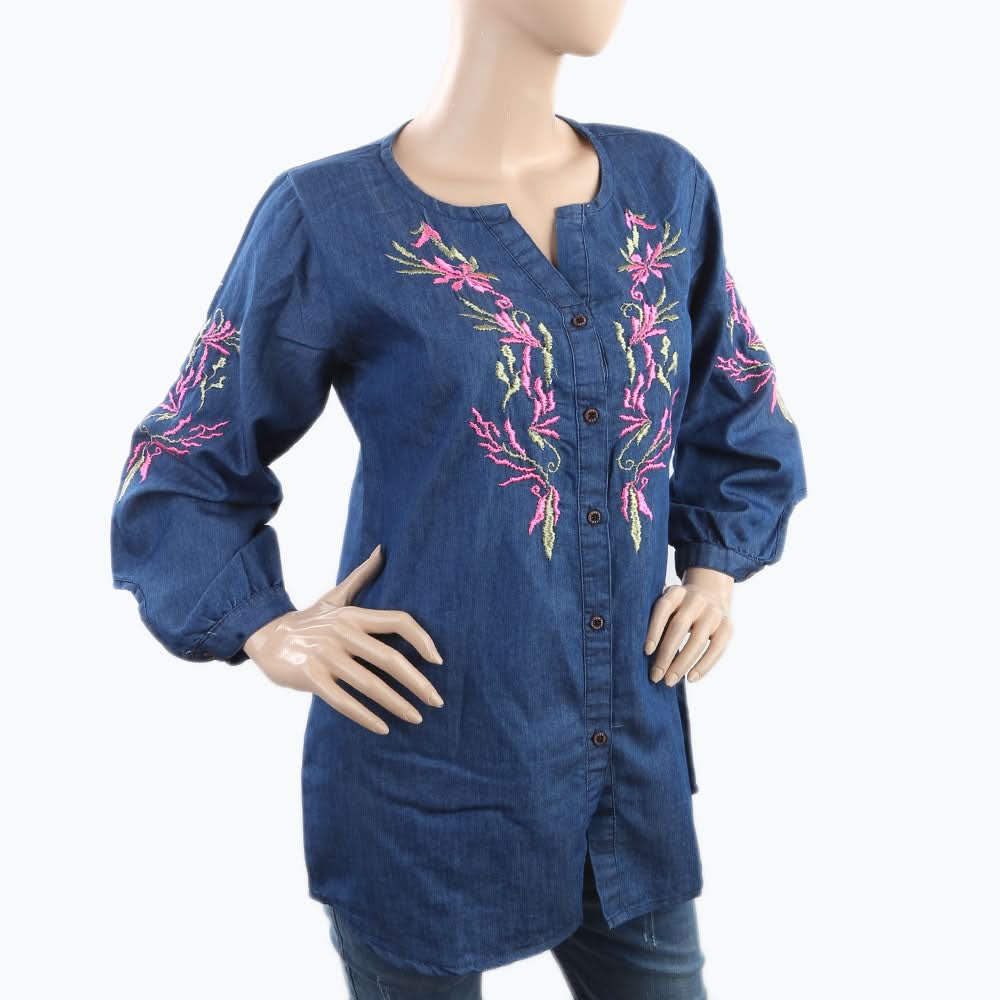 Women's Embroidered Western Top - Blue, Women, T-Shirts And Tops, Chase Value, Chase Value