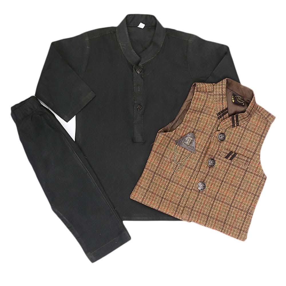 Boys WaistCoat Shalwar Suit - Brown, Kids, Boys Shalwar Kameez, Chase Value, Chase Value