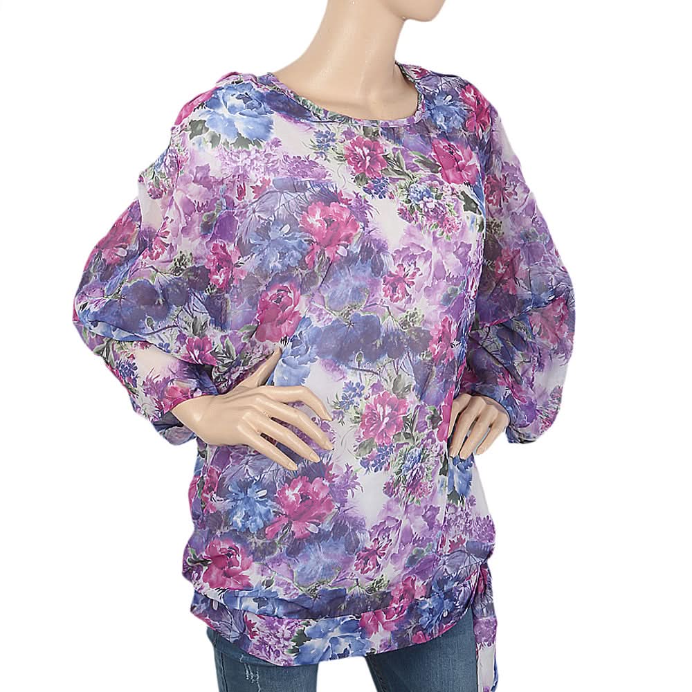 Women's Printed Top With Bottom Belt - Purple, Women, T-Shirts And Tops, Chase Value, Chase Value