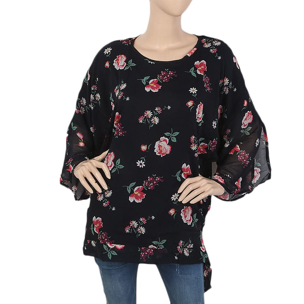 Women's Printed Top With Bottom Belt - Black, Women, T-Shirts And Tops, Chase Value, Chase Value