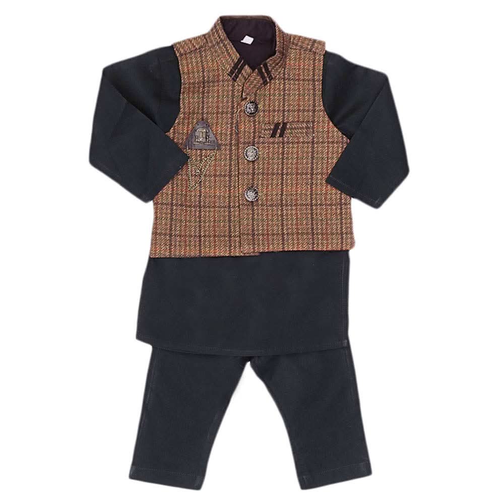Boys WaistCoat Shalwar Suit - Brown, Kids, Boys Shalwar Kameez, Chase Value, Chase Value
