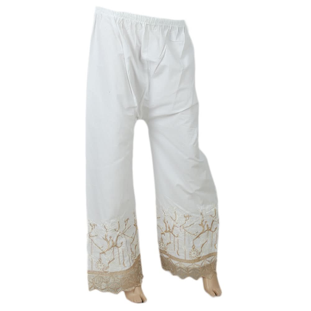 Women's Embroidered Bell Bottom Trouser - White, Women, Pants & Tights, Chase Value, Chase Value
