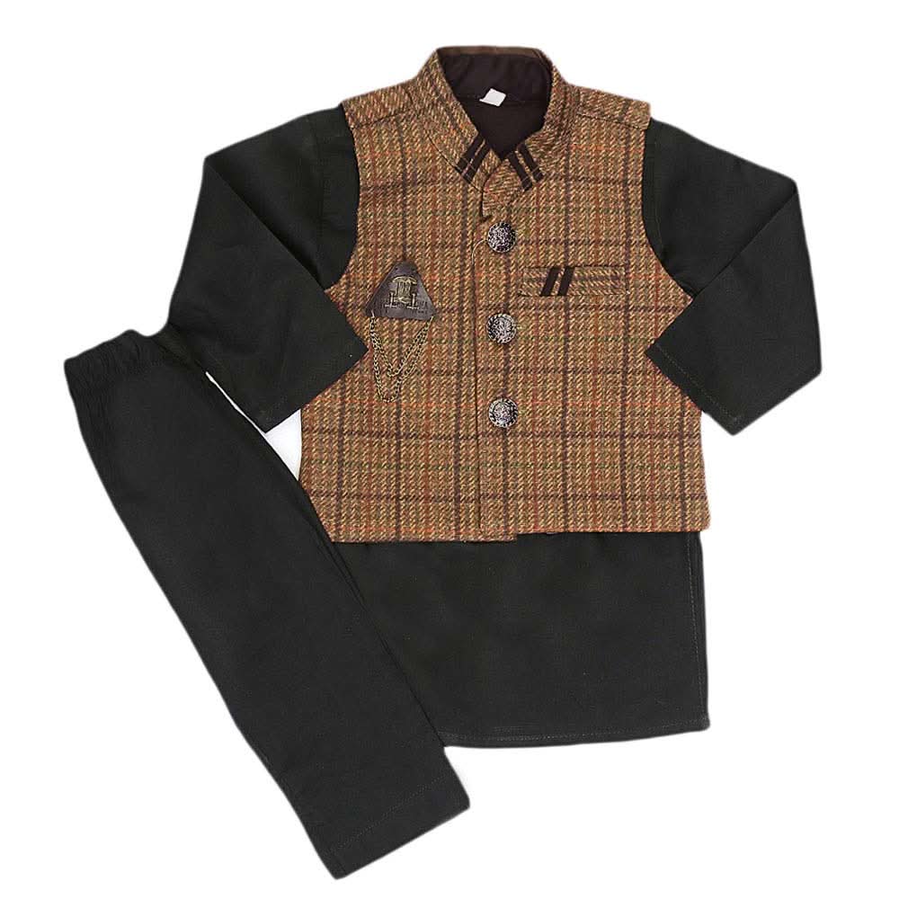 Boys WaistCoat Shalwar Suit - Brown, Kids, Boys Shalwar Kameez, Chase Value, Chase Value