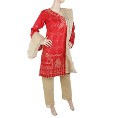 Women's Fancy Jacquard 3 Piece Suit - Red, Women, Shalwar Suits, Chase Value, Chase Value