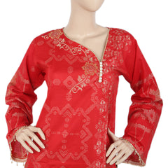 Women's Fancy Jacquard 3 Piece Suit - Red, Women, Shalwar Suits, Chase Value, Chase Value