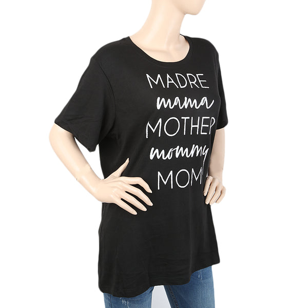 Women's Printed Half Sleeves T-Shirt - Black, Women, T-Shirts And Tops, Chase Value, Chase Value