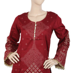 Women's Fancy Jacquard 3 Piece Suit - Maroon, Women, Shalwar Suits, Chase Value, Chase Value