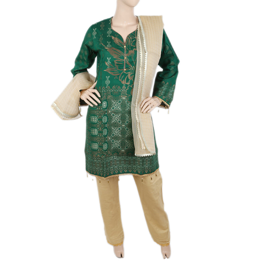 Women's Fancy Jacquard 3 Piece Suit - Green, Women, Shalwar Suits, Chase Value, Chase Value