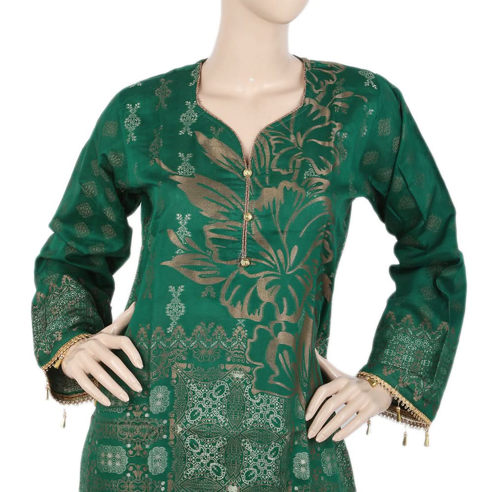 Women's Fancy Jacquard 3 Piece Suit - Green, Women, Shalwar Suits, Chase Value, Chase Value