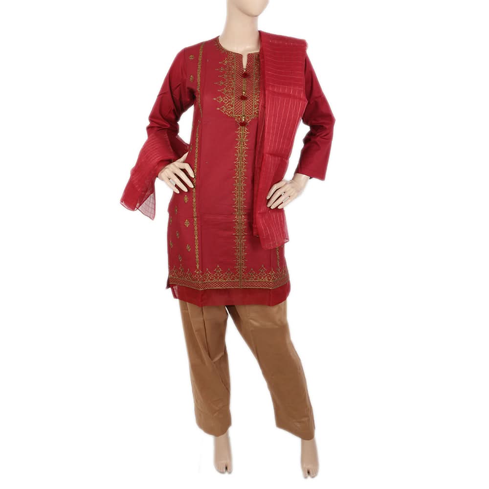 Women's Embordered 3 Piece Suit - Maroon, Women, Shalwar Suits, Chase Value, Chase Value