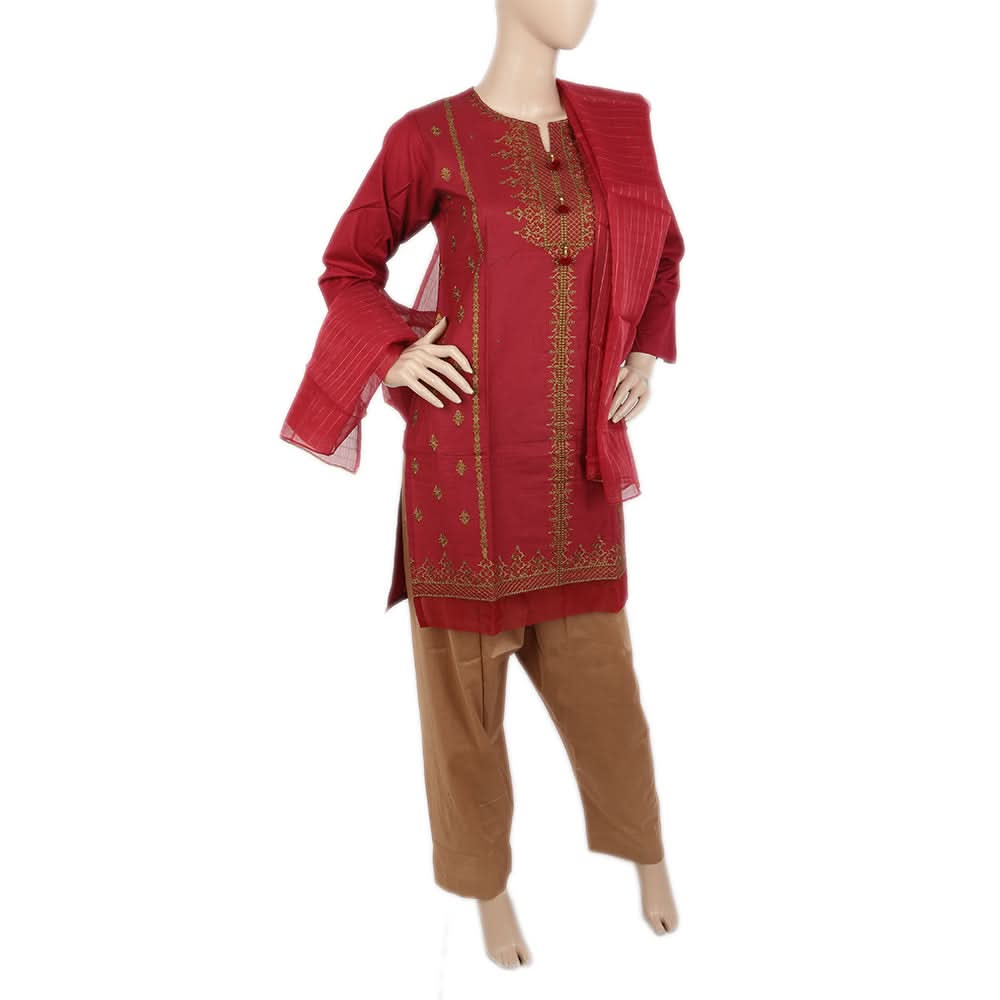 Women's Embordered 3 Piece Suit - Maroon, Women, Shalwar Suits, Chase Value, Chase Value