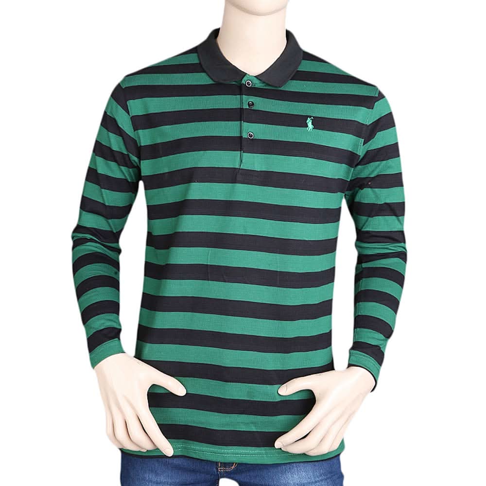 Men's Full Sleeves Polo T Shirt - Green, Men, T-Shirts And Polos, Chase Value, Chase Value