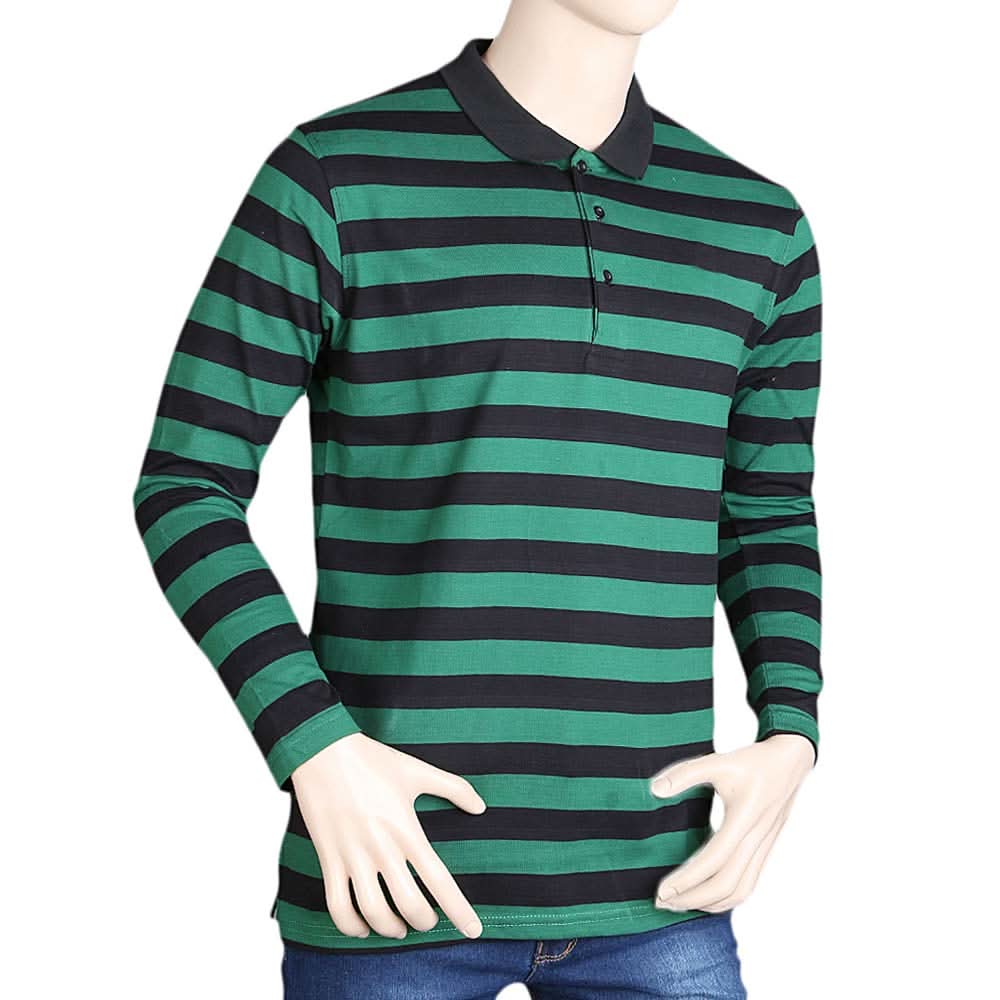 Men's Full Sleeves Polo T Shirt - Green, Men, T-Shirts And Polos, Chase Value, Chase Value